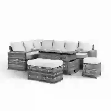 Rattan Outdoor Garden Corner Sofa with Rising Table, Bench Stool Grey